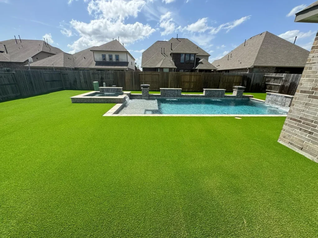 Houston Turf Installation around a pool.