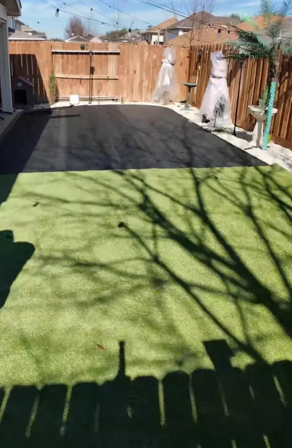 Backyard artificial turf installation inprogress houston turf