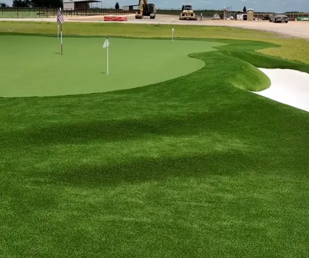 Large artificial turf putting green installed houston turf